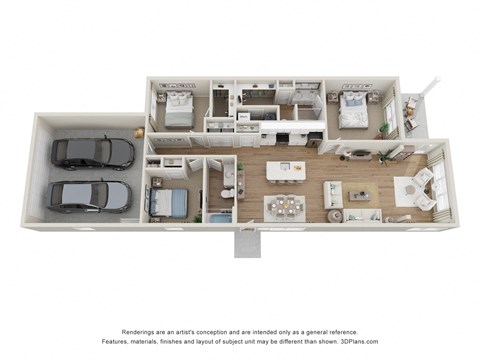 Floor plan for 3 beds, 2 baths, 1447 sqft